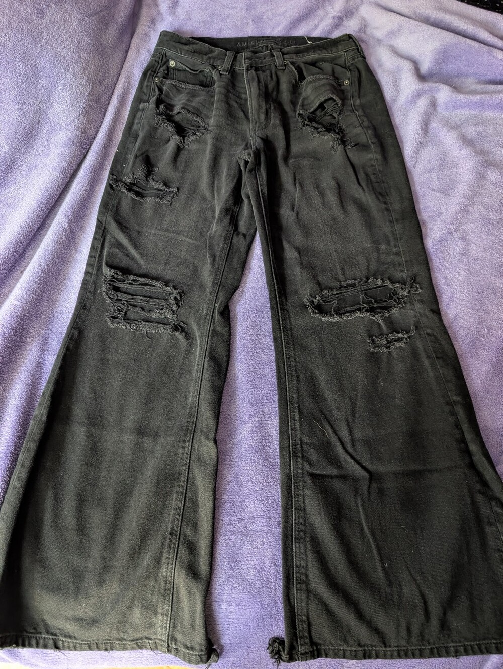 American Eagle Outfitters Black Distressed Flare Jeans